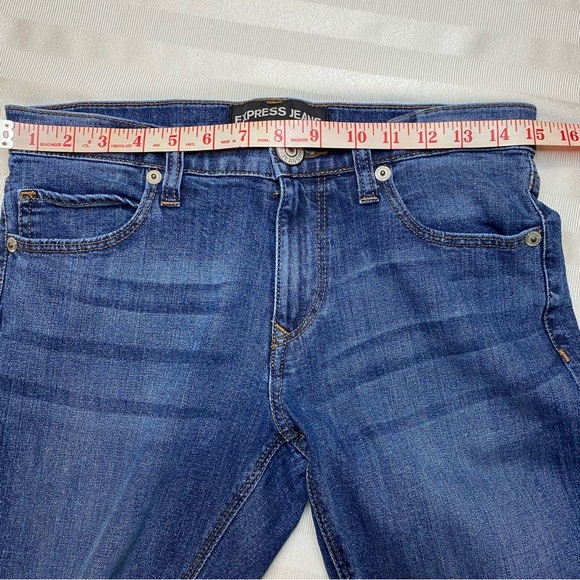 EXPRESS Girlfriend Women's Blue Distressed Jeans Sz 0 Straight leg - Picture 7 of 11